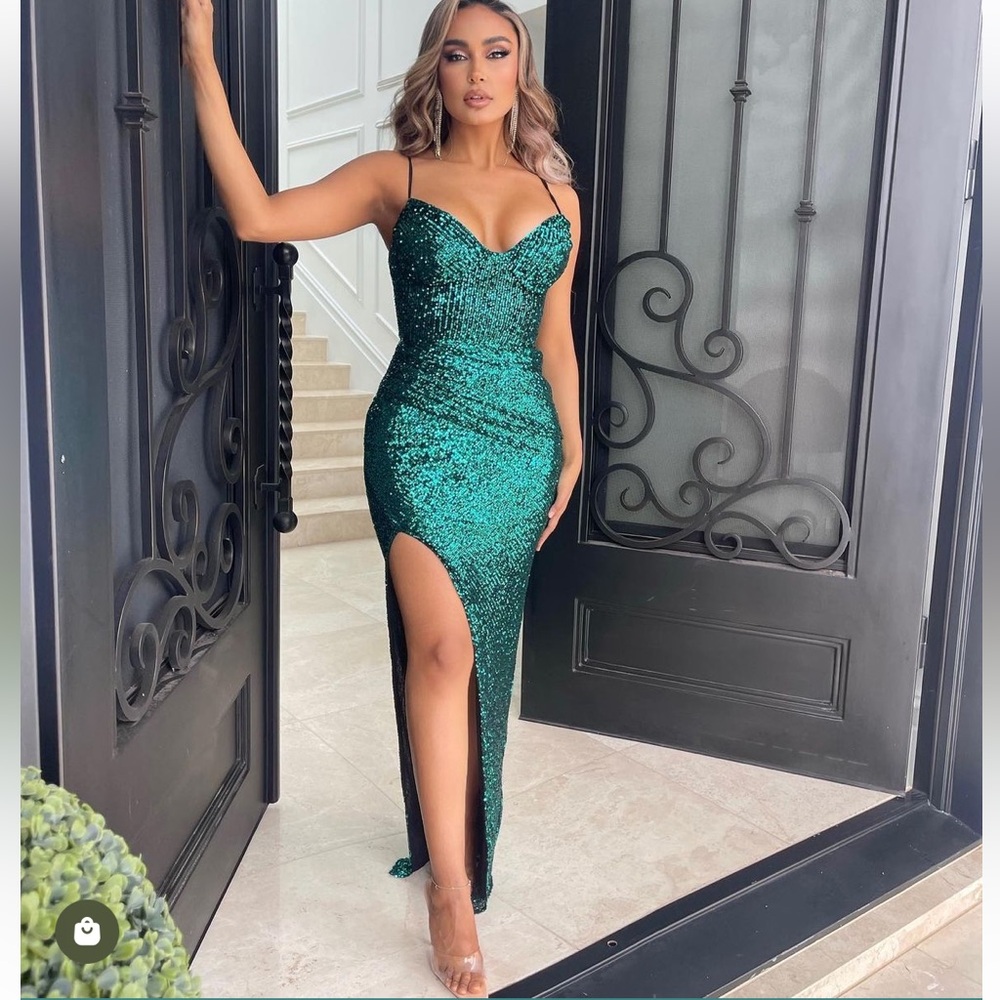 Abyss By Abby Teal Sequin Prom Dress